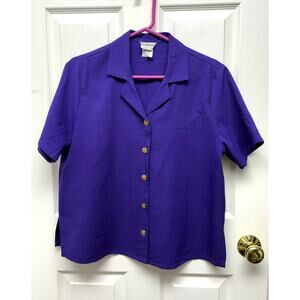 BonWorth Blouse Vintage Purple Size XS Oversized Measures M Petite Short Sleeve